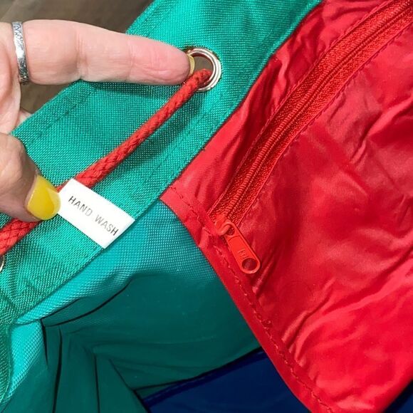 Harrods Knightsbridge Dark Colorblock Embroidered Bag Duffle Backpack Drawstring - Picture 9 of 11